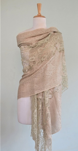 Silk Wool Stole with Lace