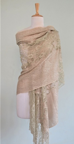 Silk Wool Stole with Lace